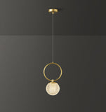 led Gold Ring Glass Crystal Hanging Pendant Ceiling Light - Warm White