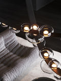 7 Light 2000MM Black Leather Belt Black Smokey Glass Chandelier Hanging Lamp - Warm White - Ashish Electrical India