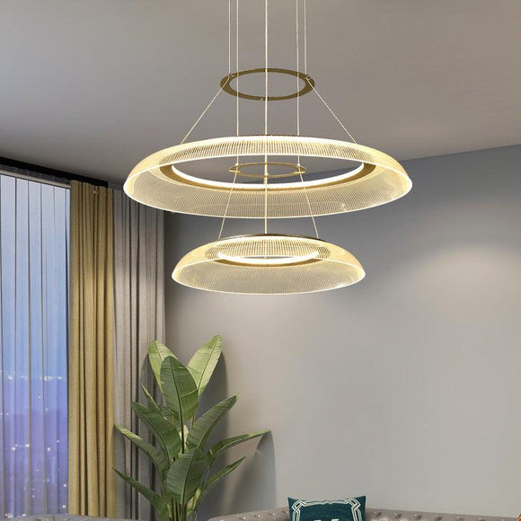 2 Ring Acrylic Gold LED Chandelier Hanging Suspension Lamp - Warm White - Ashish Electrical India