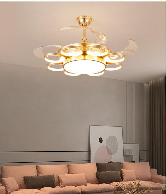 Invisible Golden Rings Ceiling Fan Chandelier with Remote Control 4 ABS Blades - Warm White - Ashish Electrical India