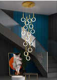 10-LIGHT LED RING GOLD DOUBLE HEIGHT LONG CHANDELIER - WARM WHITE - Ashish Electrical India