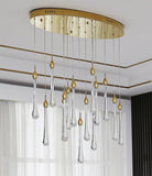 14-Light Long Crystal Chandelier With Rectangular Plate For Dining Area - Warm White - Ashish Electrical India