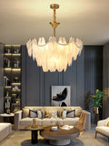 600 MM Frost Feather Glass Gold Metal LED Chandelier Hanging Suspension Lamp - Warm White