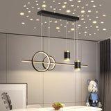 5 Led Black Gold Body Modern Linear Chandelier Light Hanging Lamp With Star Projection - Warm White