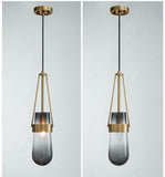 1-Light LED Gold Smokey Glass Pendant Lamp Ceiling Light - Warm White