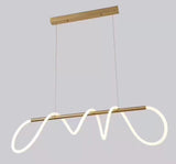Gold Metallic LED Chandelier 800MM Long with Curly Acrylic Light - Natural White