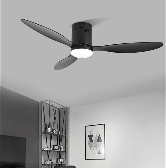 52 Inch Wind lamp Hugger ceiling fan remote Controlled - Black Wood