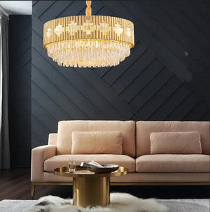 600 MM Long Crystal Glass Gold LED Chandelier Hanging Suspension Lamp - Warm White - Ashish Electrical India