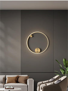 500MM Modern Electroplated Brass Gold Round LED Wall Lamp for Bedside Bathroom Mirror Light- Warm White