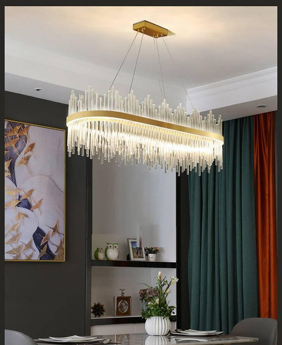 800x300 MM Gold Stainless Steel Icicle Tube Glass Crystal Pendant Chandelier Ceiling Lights - Warm White - 