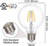 G80 LED Edison Globe Light Bulbs, Super Bright, 3500K Warm White, E-26/27 Standard Base, Clear Glass, Bathroom Vanity Mirror Light, 2-Pack - bulb