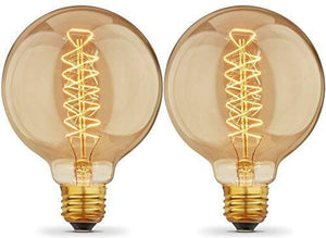 Vintage Antique Vintage Light Bulbs, G95 Dimmable 80W Edison Tungsten Light Bulbs, Amber Glass, 350 LM, E26/27 Edison Style Bulbs  - Pack of 2 - Bulb