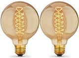 Vintage Antique Vintage Light Bulbs, G95 Dimmable 80W Edison Tungsten Light Bulbs, Amber Glass, 350 LM, E26/27 Edison Style Bulbs  - Pack of 2 - Bulb
