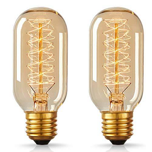 Vintage Antique Vintage Light Bulbs, T45 Dimmable 60W Edison Tungsten Light Bulbs, Amber Glass, 350 LM, E26/27  2 Packs - Bulb