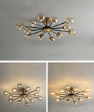 12 Light Gold Black Amber Glass Chandelier Ceiling Lights - Warm White - Chandelier