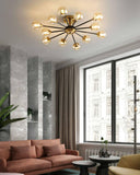 12 Light Gold Black Amber Glass Chandelier Ceiling Lights - Warm White - Chandelier