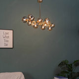 14 Light Gold Smokey Glass Chandelier Ceiling Lights Hanging - Warm White - Chandelier