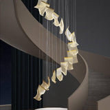 20-LIGHT LED ACRYLIC GOLD Big Curvy Plate DOUBLE HEIGHT STAIR CHANDELIER - WARM WHITE - Chandelier