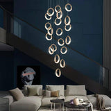 22-LIGHT LED Crystal ring DOUBLE HEIGHT STAIR CHANDELIER - WARM WHITE - Chandelier
