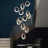 22-LIGHT LED Crystal ring DOUBLE HEIGHT STAIR CHANDELIER - WARM WHITE - Chandelier
