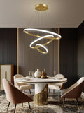 3 Ring Gold Body Modern Double LED Chandelier for Dining Living Room Office Hanging Suspension Fancy Lamp - Warm White - Chandelier