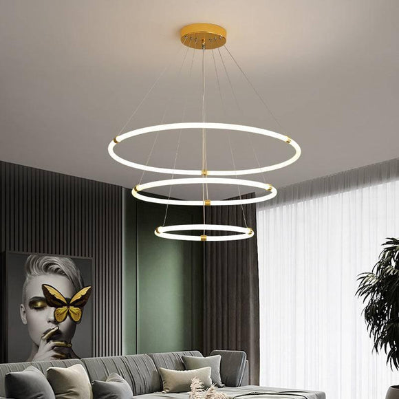 3 Rings Acrylic Gold LED Chandelier Hanging Suspension Lamp - Natural White 4000k - Chandelier