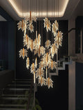 31-LIGHT LED ACRYLIC GOLD Leaf DOUBLE HEIGHT STAIR CHANDELIER - WARM WHITE - Chandelier