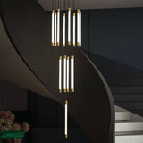 31-LIGHT LED Acrylic Gold Stick DOUBLE HEIGHT STAIR CHANDELIER - WARM WHITE - Chandelier