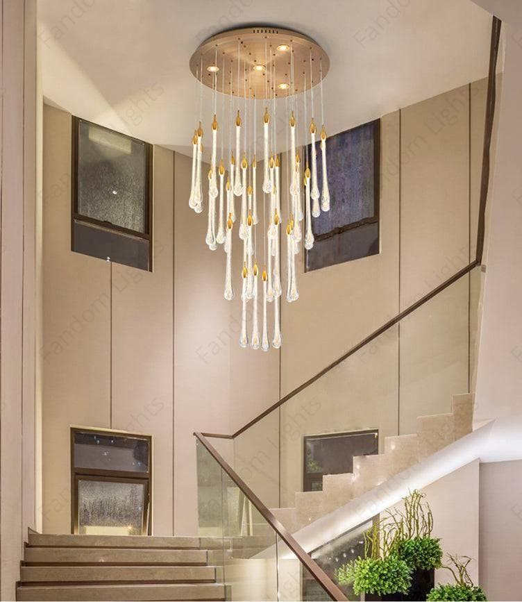 31-Light Led Crystal Double Height Stair Chandelier Warm White