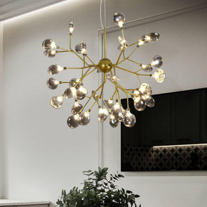 36 Lights Firefly Gold Metal Chandelier Amber Glass Led Ceiling Hanging Light - Warm White - Chandelier