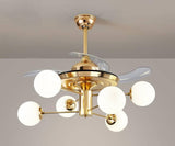 4 Light Frost Glass Ceiling Fan Chandelier 36 Inch Gold Retractable Light LED 3 Color Setting Control with Remote - Warm White - Chandelier