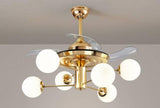 4 Light Frost Glass Ceiling Fan Chandelier 36 Inch Gold Retractable Light LED 3 Color Setting Control with Remote - Warm White - Chandelier