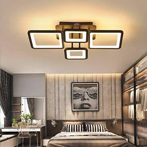4 Light Rectangular Black Body Modern LED Chandelier Ring for Dining Living Room Office Hanging Suspension Lamp - Warm White - Chandelier