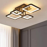 4 Light Rectangular Black Body Modern LED Chandelier Ring for Dining Living Room Office Hanging Suspension Lamp - Warm White - Chandelier