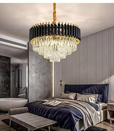 500MM Gold Black Tube Stainless Steel K9 Crystal Pendant Chandelier Ceiling Lights Hanging Warm White