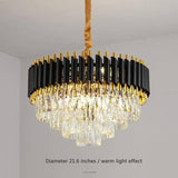 500MM Gold Black Tube Stainless Steel K9 Crystal Pendant Chandelier Ceiling Lights Hanging - Warm White - Chandelier