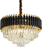 500MM Gold Black Tube Stainless Steel K9 Crystal Pendant Chandelier Ceiling Lights Hanging - Warm White - Chandelier