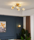 6 Light Fairy Light Gold Amber Glass Chandelier Ceiling Lights - Warm White - Chandelier