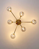 6 Light Gold Amber Glass Chandelier Ceiling Lights - Warm White - Chandelier