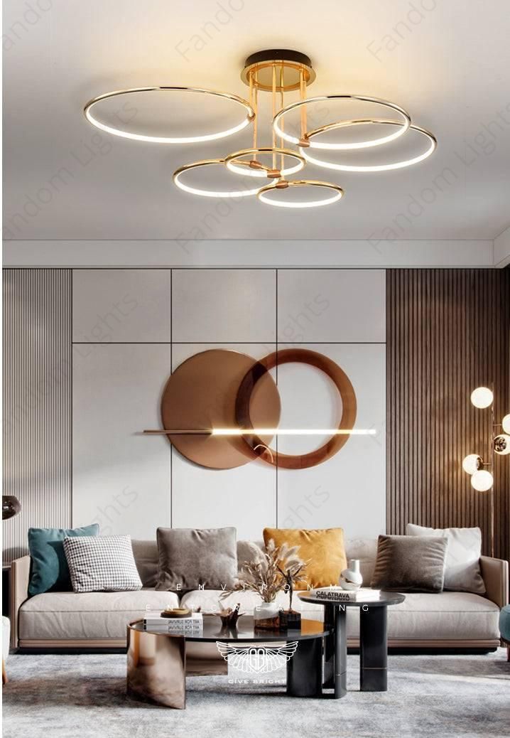 Light Gold Body Modern LED Ring Chandelier for Dining Living