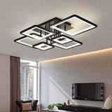 6 Light Rectangular Black Body Modern LED Chandelier Ring for Dining Living Room Office Hanging Suspension Lamp - Warm White - Chandelier