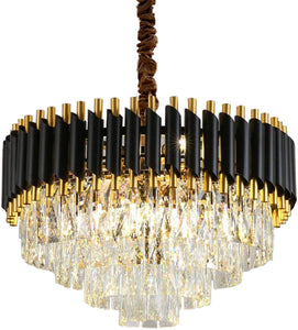600MM Gold Black Tube Stainless Steel K9 Crystal Pendant Chandelier Ceiling Lights Hanging - Warm White - Chandelier