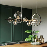 7 Light Black Clear Glass with Ring Chandelier Ceiling Lights Hanging - Warm White - Chandelier