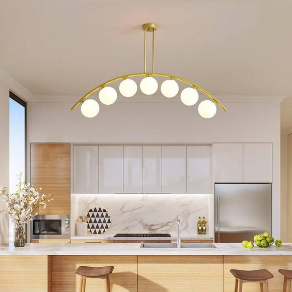 7 Light Frosted Glass Curved Gold Metal Chandelier Ceiling Lights Hanging - Warm White - Chandelier