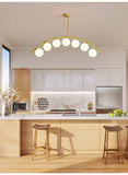 7 Light Frosted Glass Curved Gold Metal Chandelier Ceiling Lights Hanging - Warm White - Chandelier