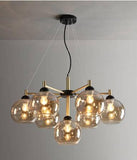7 Light Gold Black Amber Glass Chandelier Ceiling Hanging Lights - Warm White - Chandelier