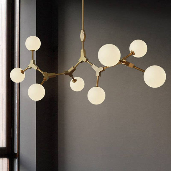8 Light Adjustable Gold Frosted Glass Chandelier Ceiling Lights Hanging - Warm White - Chandelier