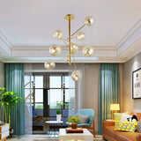 8 Light Gold Amber Glass Long Chandelier Ceiling Lights Hanging - Warm White - Chandelier