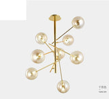 8 Light Gold Amber Glass Long Chandelier Ceiling Lights Hanging - Warm White - Chandelier