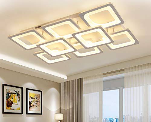 8 Light Rectangular White Body Modern LED Chandelier Ring for Dining Living Room Office Hanging Suspension Lamp - Warm White - Chandelier